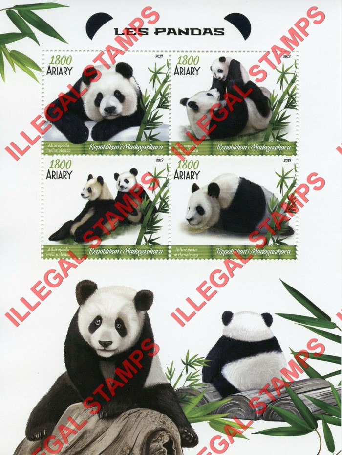 Madagascar 2019 Pandas Illegal Stamp Souvenir Sheet of 4
