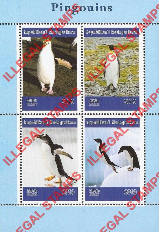 Madagascar 2019 Penguins Illegal Stamp Souvenir Sheet of 4