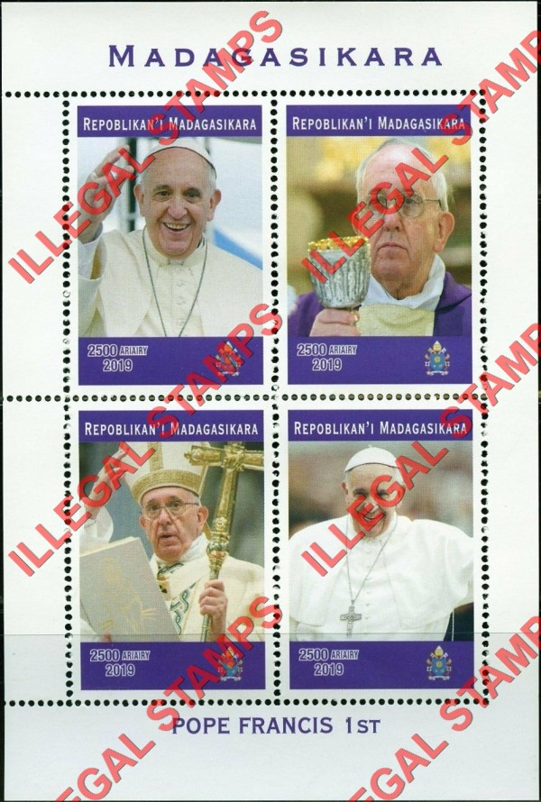 Madagascar 2019 Pope Francis I Illegal Stamp Souvenir Sheet of 4