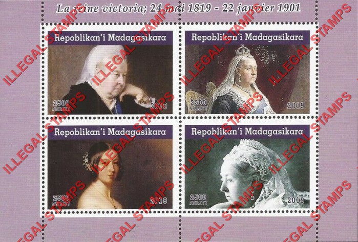 Madagascar 2019 Queen Victoria Illegal Stamp Souvenir Sheet of 4