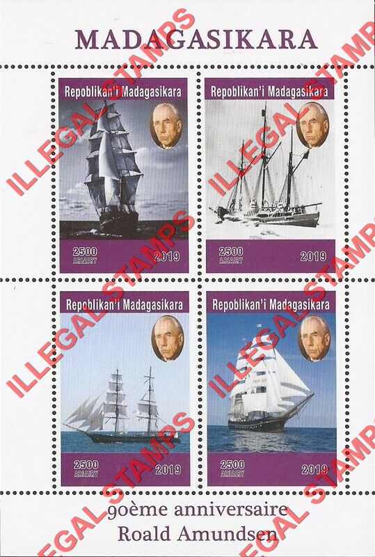 Madagascar 2019 Roald Amundsen 90th Anniversary Illegal Stamp Souvenir Sheet of 4