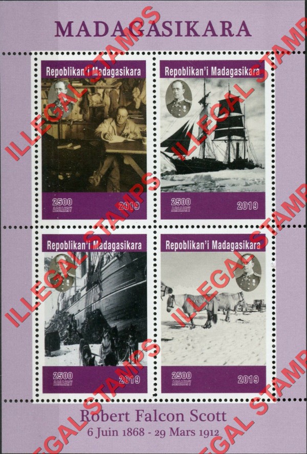 Madagascar 2019 Robert Falcon Scott Illegal Stamp Souvenir Sheet of 4
