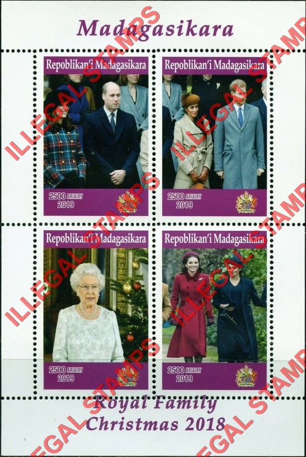 Madagascar 2019 Royal Family Christmas Illegal Stamp Souvenir Sheet of 4