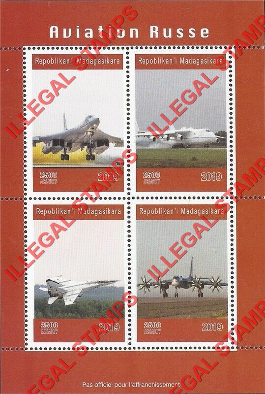 Madagascar 2019 Russian Aircraft Illegal Stamp Souvenir Sheet of 4