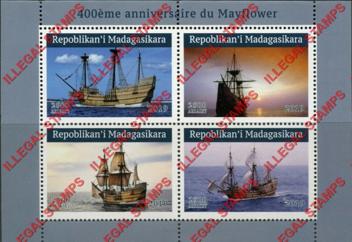 Madagascar 2019 Sailing Ships the Mayflower Illegal Stamp Souvenir Sheet of 4