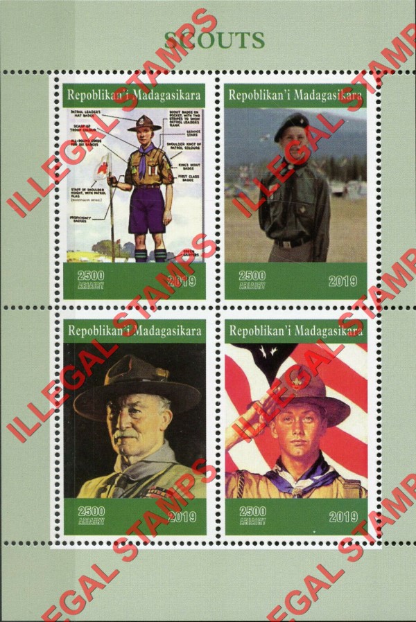 Madagascar 2019 Scouts Illegal Stamp Souvenir Sheet of 4