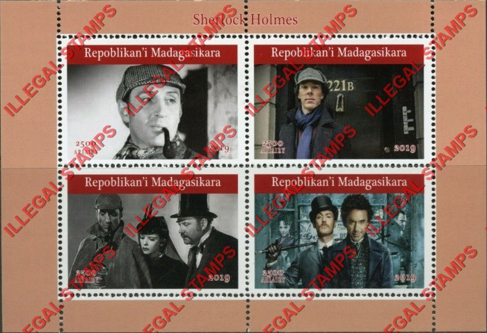 Madagascar 2019 Sherlock Holmes Illegal Stamp Souvenir Sheet of 4