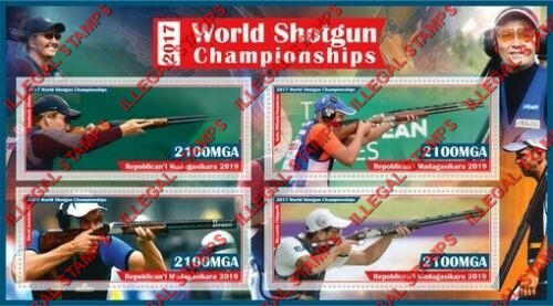 Madagascar 2019 World Shotgun Championships Illegal Stamp Souvenir Sheet of 4