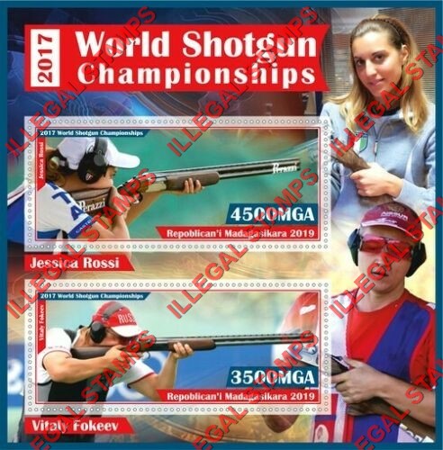 Madagascar 2019 World Shotgun Championships Illegal Stamp Souvenir Sheet of 2