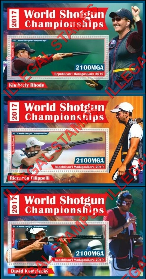 Madagascar 2019 World Shotgun Championships Illegal Stamp Souvenir Sheets of 1 (Part 1)
