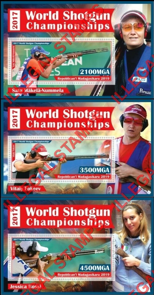 Madagascar 2019 World Shotgun Championships Illegal Stamp Souvenir Sheets of 1 (Part 2)