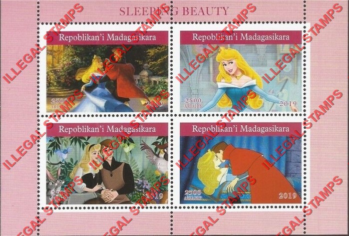 Madagascar 2019 Sleeping Beauty Illegal Stamp Souvenir Sheet of 4