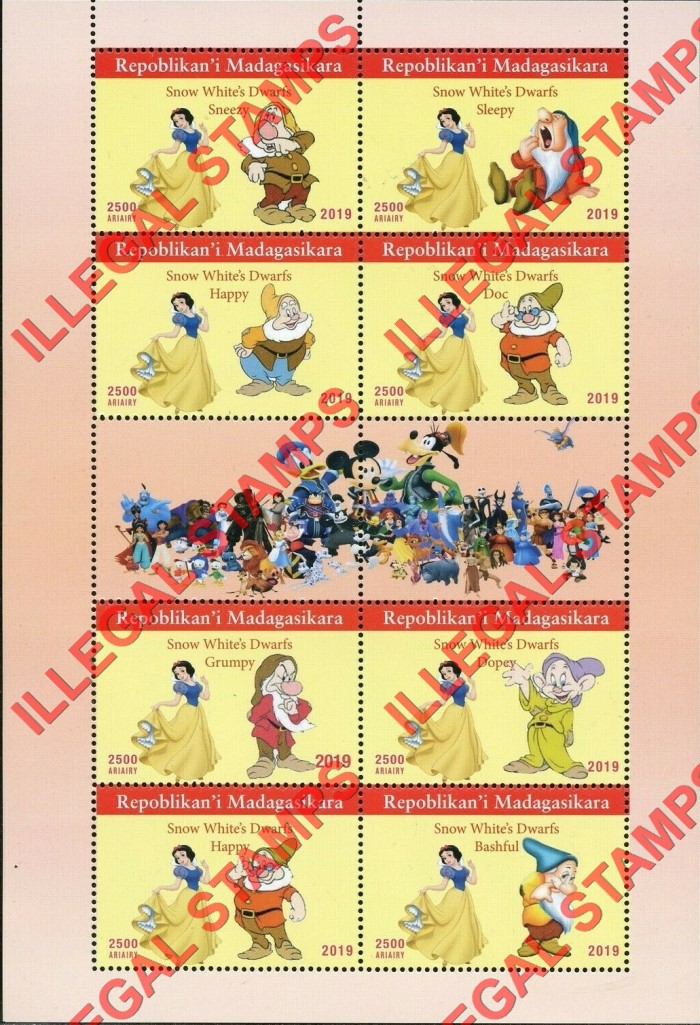 Madagascar 2019 Snow White Illegal Stamp Souvenir Sheet of 8