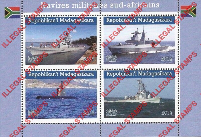 Madagascar 2019 South African Military Naval Vessels Illegal Stamp Souvenir Sheets of 4