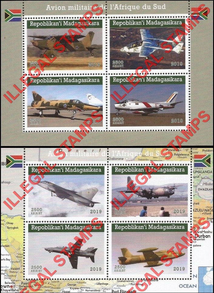 Madagascar 2019 South African Military Planes Illegal Stamp Souvenir Sheets of 4