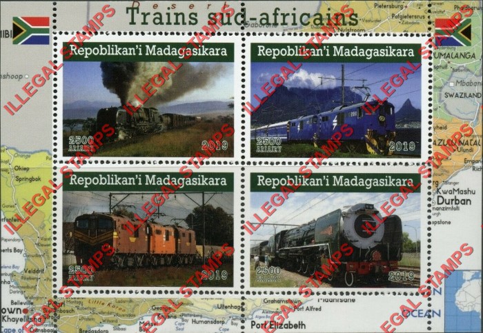 Madagascar 2019 South African Trains Illegal Stamp Souvenir Sheets of 4