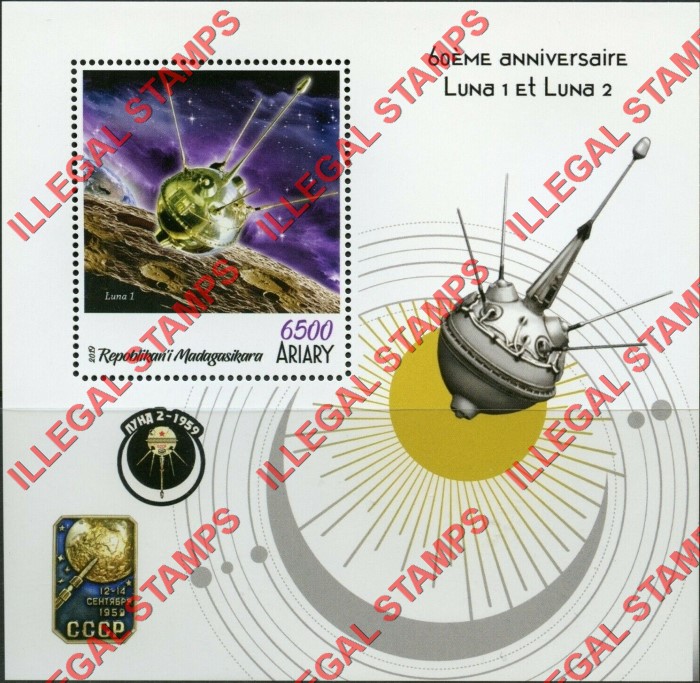 Madagascar 2019 Space Luna 1 and Luna 2 Illegal Stamp Souvenir Sheet of 1