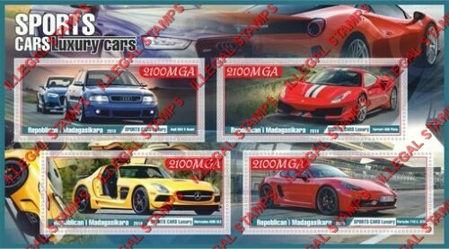 Madagascar 2019 Luxury Sports Cars Illegal Stamp Souvenir Sheet of 4