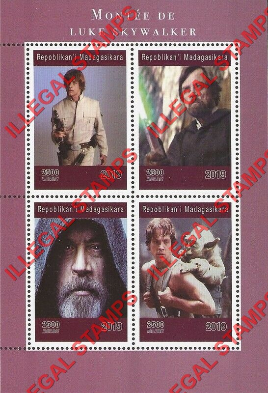 Madagascar 2019 Star Wars Luke Skywalker Illegal Stamp Souvenir Sheet of 4