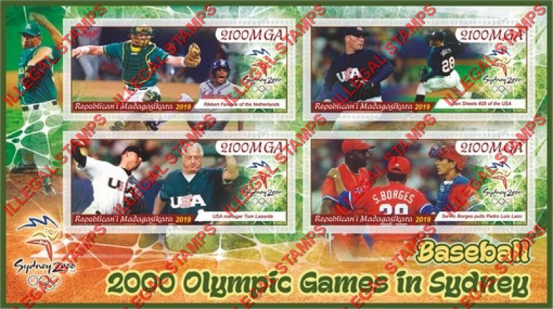 Madagascar 2019 Summer Olympic Games in Sydney 2000 Baseball Illegal Stamp Souvenir Sheet of 4