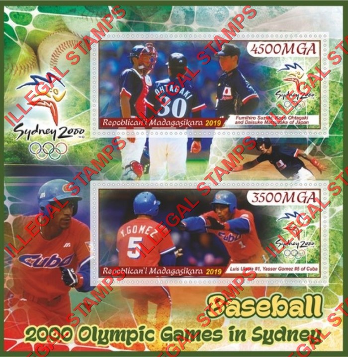 Madagascar 2019 Summer Olympic Games in Sydney 2000 Baseball Illegal Stamp Souvenir Sheet of 2