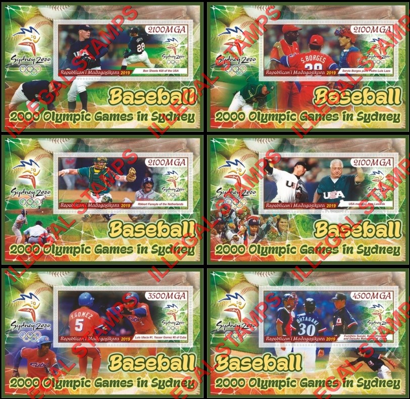 Madagascar 2019 Summer Olympic Games in Sydney 2000 Baseball Illegal Stamp Souvenir Sheets of 1