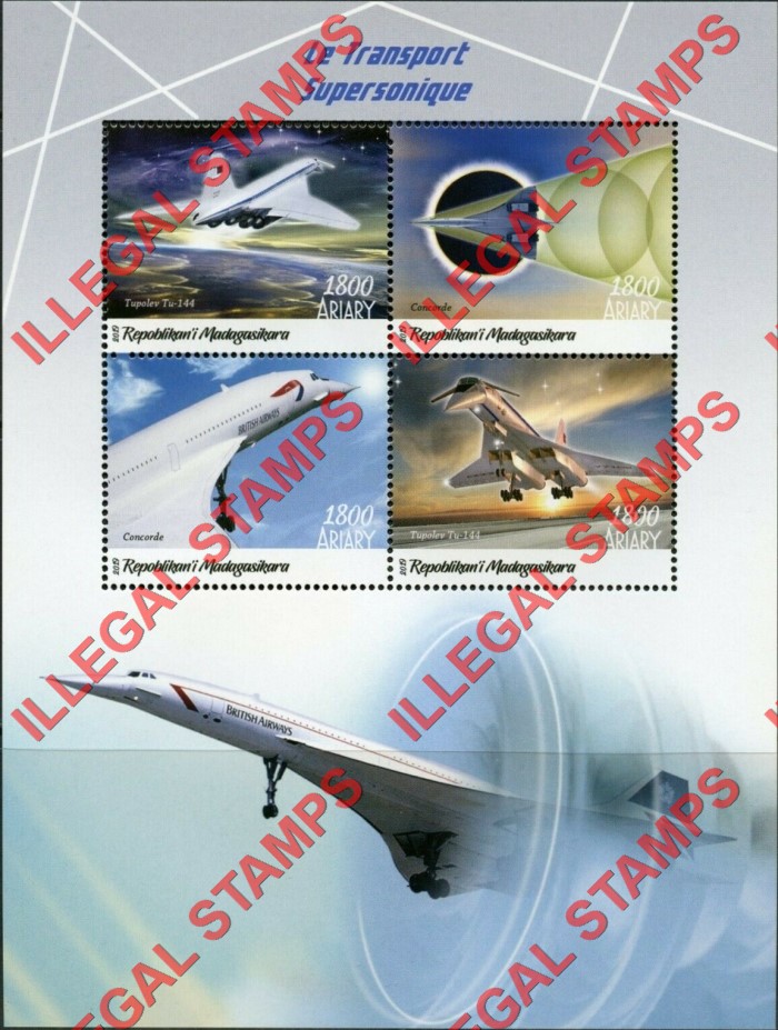Madagascar 2019 Supersonic Transport Illegal Stamp Souvenir Sheet of 4