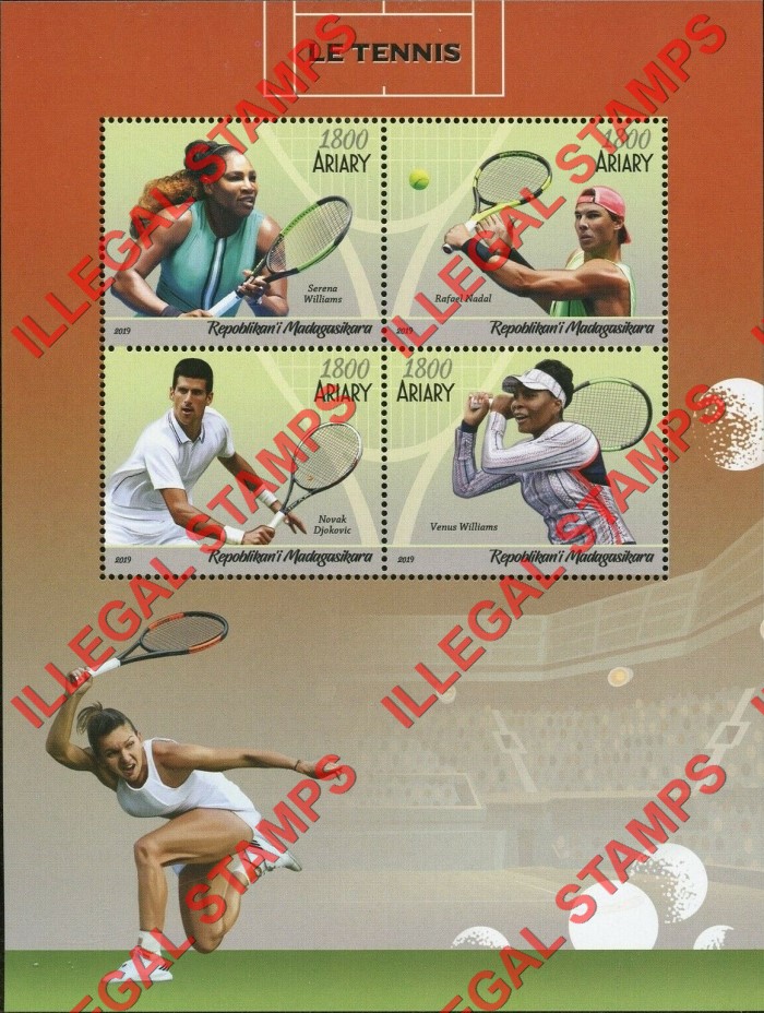 Madagascar 2019 Tennis Illegal Stamp Souvenir Sheet of 4