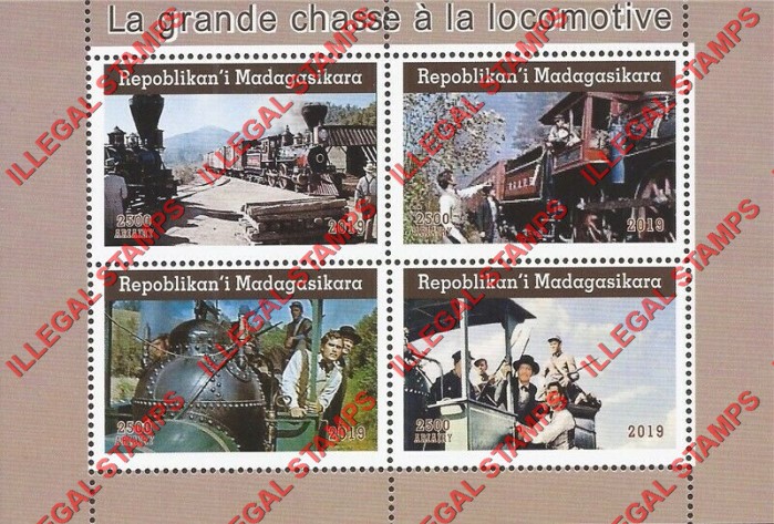 Madagascar 2019 The Great Locomotive Chase Illegal Stamp Souvenir Sheet of 4