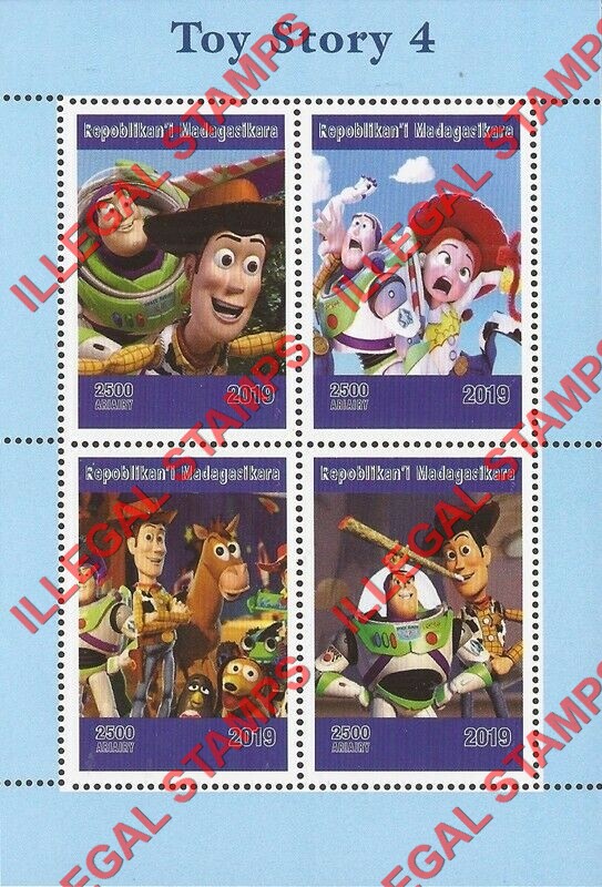 Madagascar 2019 Toy Story 4 Illegal Stamp Souvenir Sheet of 4