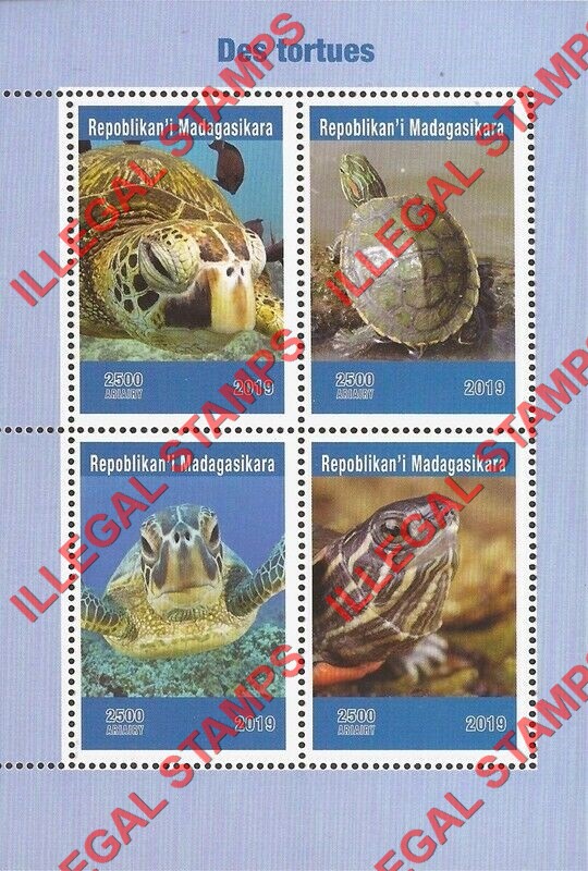 Madagascar 2019 Turtles Illegal Stamp Souvenir Sheet of 4