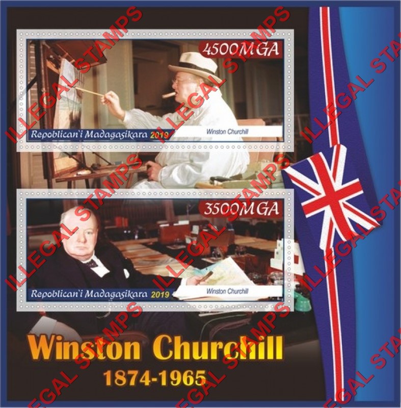 Madagascar 2019 Winston Churchill Illegal Stamp Souvenir Sheet of 2