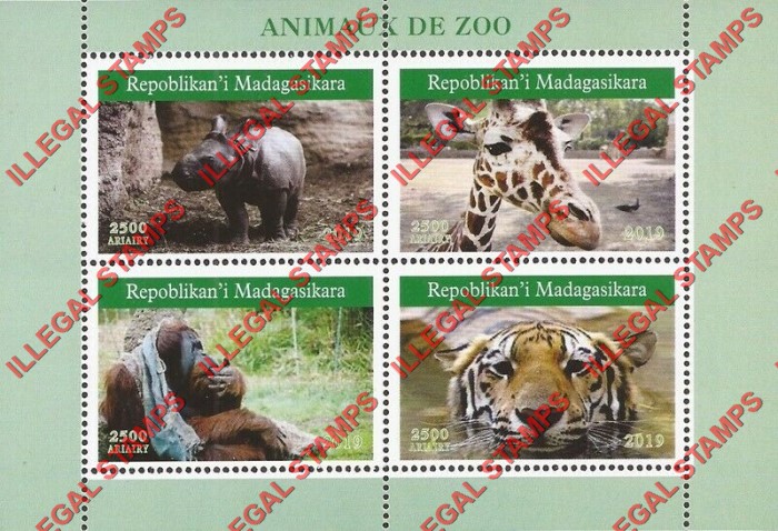 Madagascar 2019 Zoo Animals Illegal Stamp Souvenir Sheet of 4