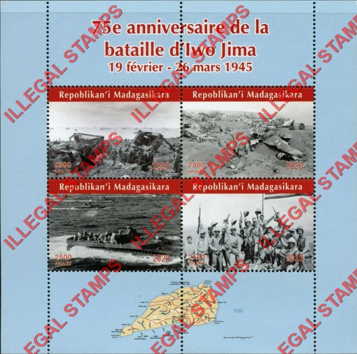Madagascar 2020 Battle of Iwo Jima Illegal Stamp Souvenir Sheet of 4