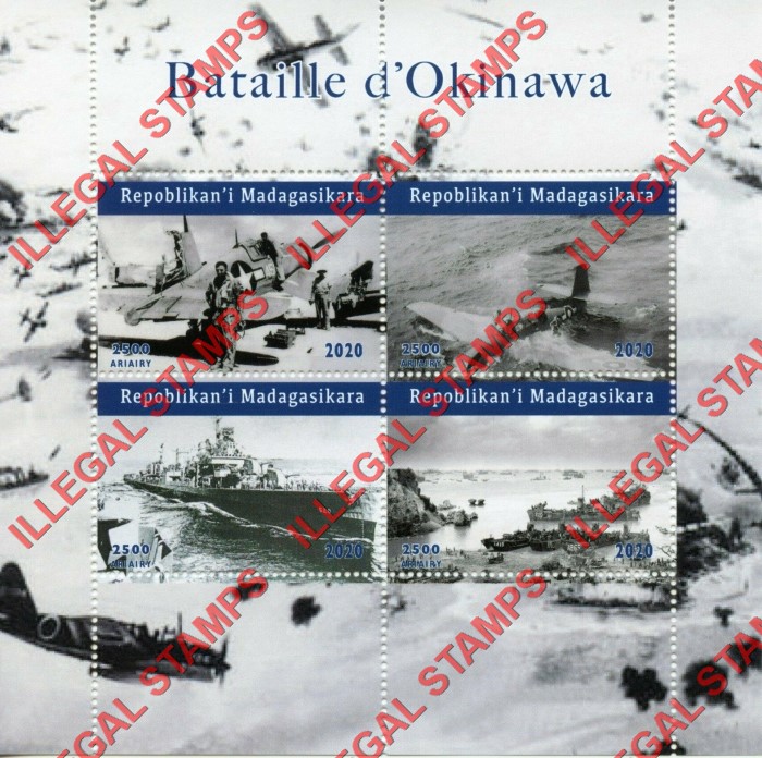 Madagascar 2020 Battle of Okinawa Illegal Stamp Souvenir Sheet of 4