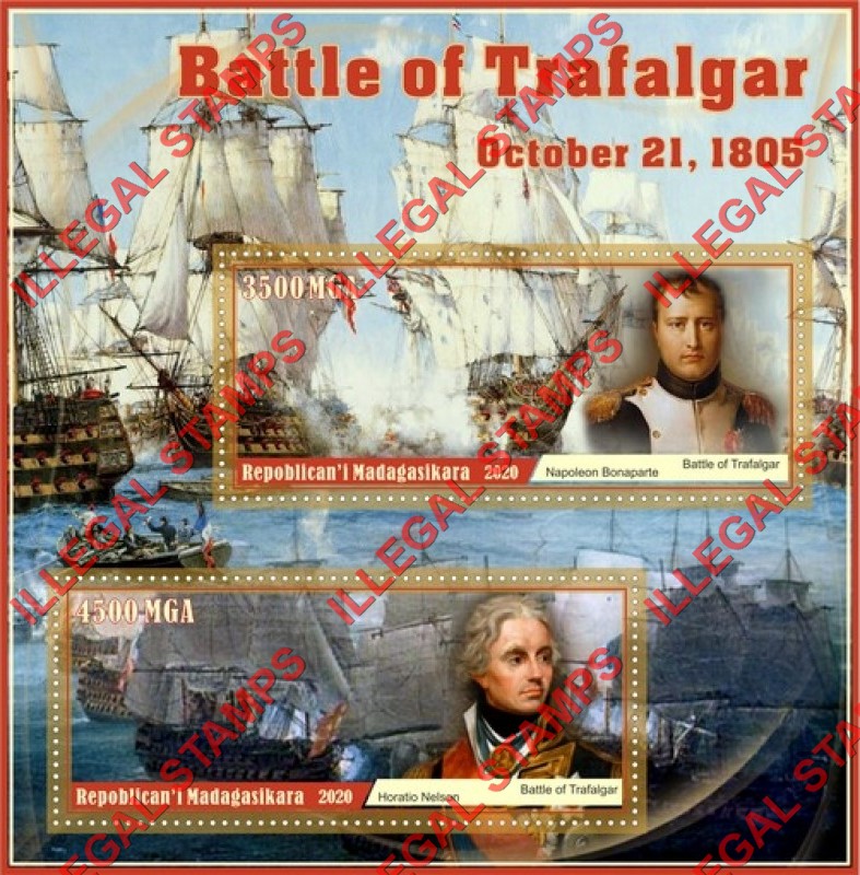 Madagascar 2020 Battle of Trafalgar Illegal Stamp Souvenir Sheet of 2