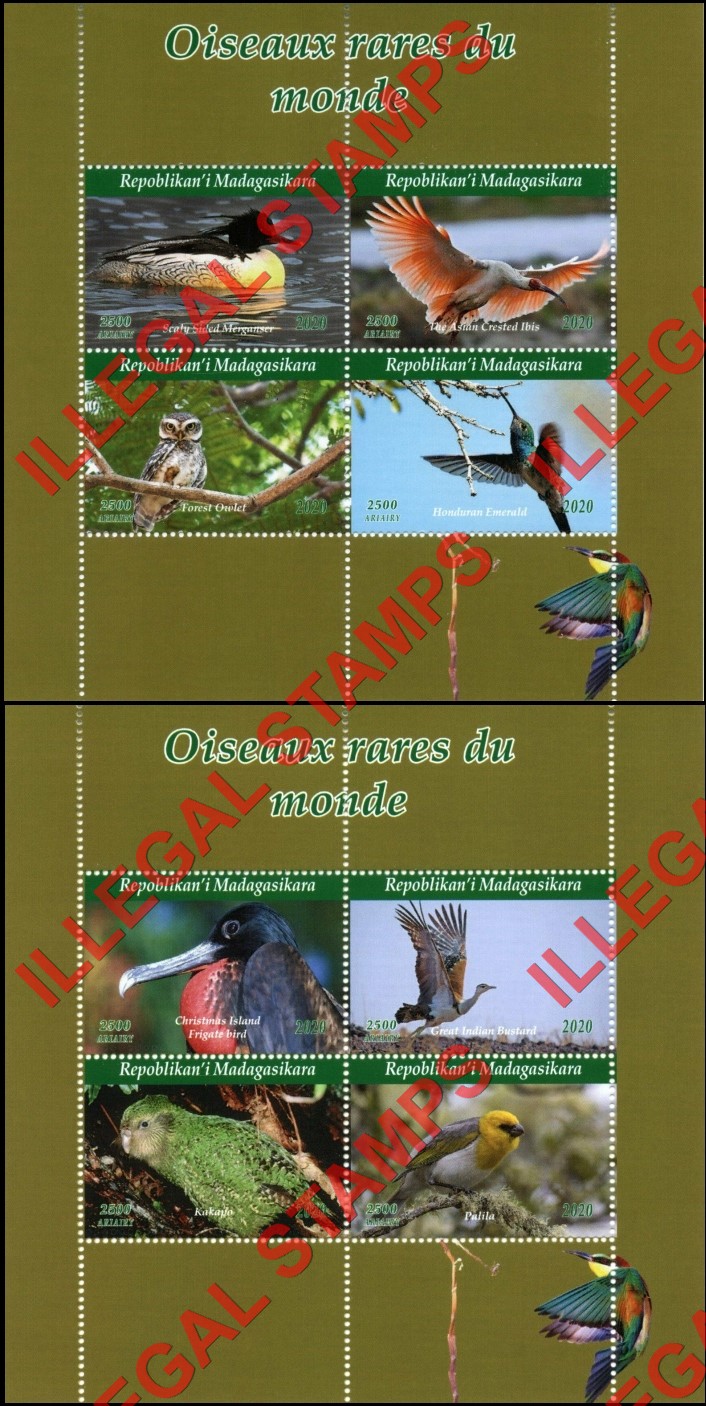 Madagascar 2020 Birds Rare Birds Illegal Stamp Souvenir Sheets of 4