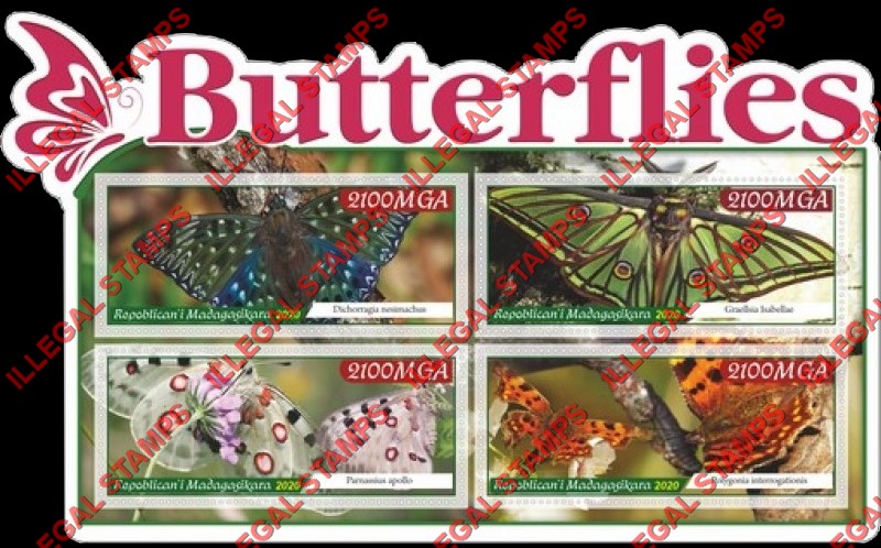 Madagascar 2020 Butterflies Illegal Stamp Souvenir Sheet of 4