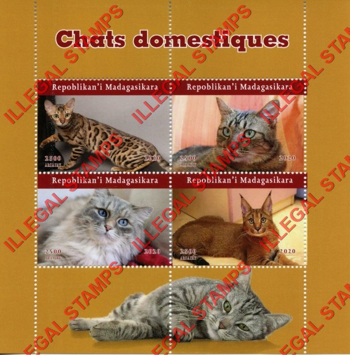 Madagascar 2020 Cats Illegal Stamp Souvenir Sheet of 4