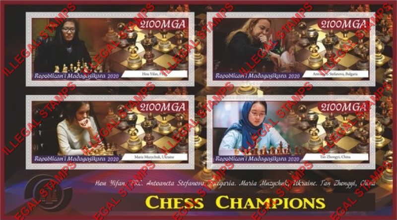 Madagascar 2020 Chess Champions Illegal Stamp Souvenir Sheet of 4