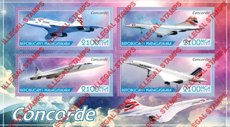 Madagascar 2020 Concorde Illegal Stamp Souvenir Sheet of 4
