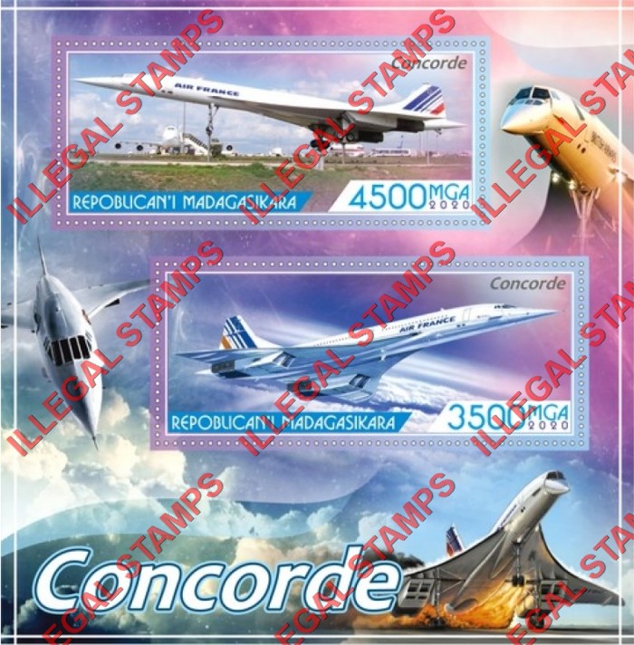 Madagascar 2020 Concorde Illegal Stamp Souvenir Sheet of 2