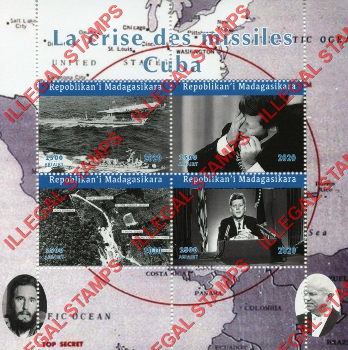 Madagascar 2020 Cuban Missile Crisis Illegal Stamp Souvenir Sheet of 4