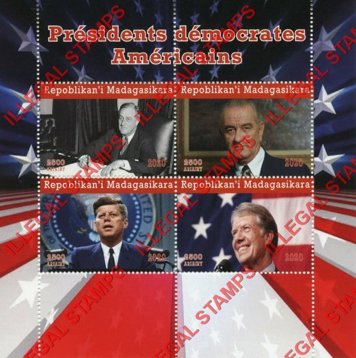 Madagascar 2020 Democratic Presidents Illegal Stamp Souvenir Sheet of 4