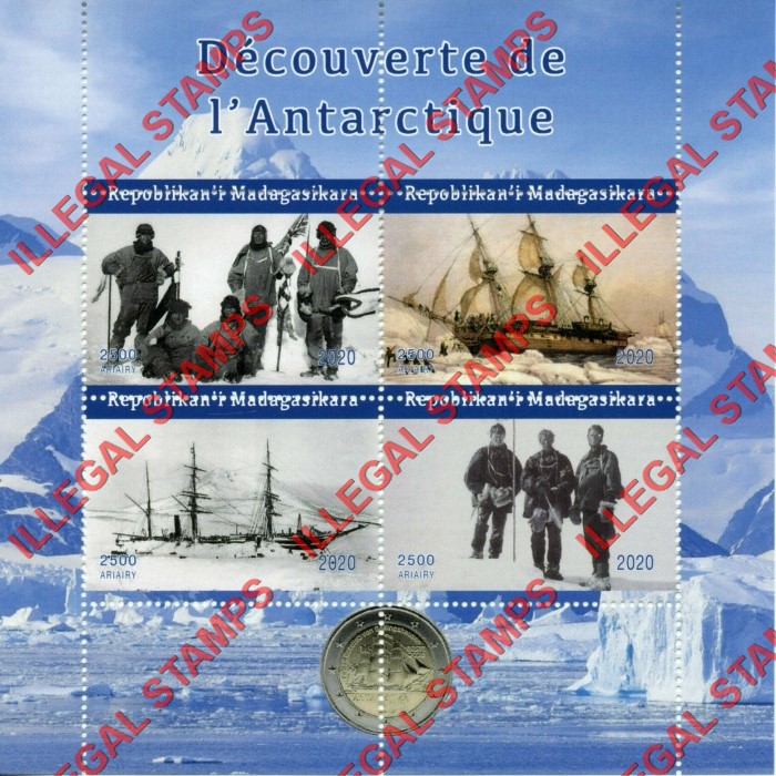 Madagascar 2020 Discovery of the Antarctic Illegal Stamp Souvenir Sheet of 4
