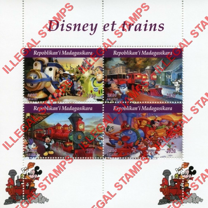 Madagascar 2020 Disney Trains Illegal Stamp Souvenir Sheet of 4