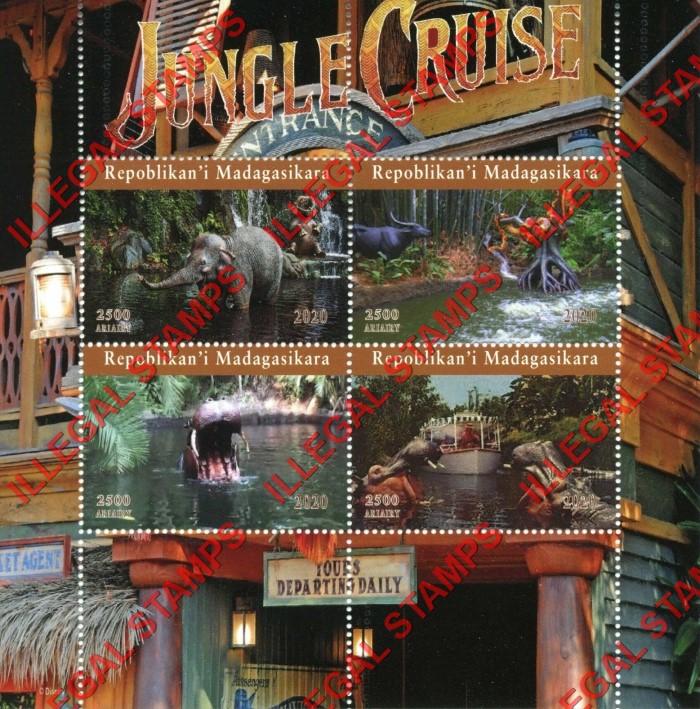 Madagascar 2020 Disneyland Jungle Cruise Ride Illegal Stamp Souvenir Sheet of 4