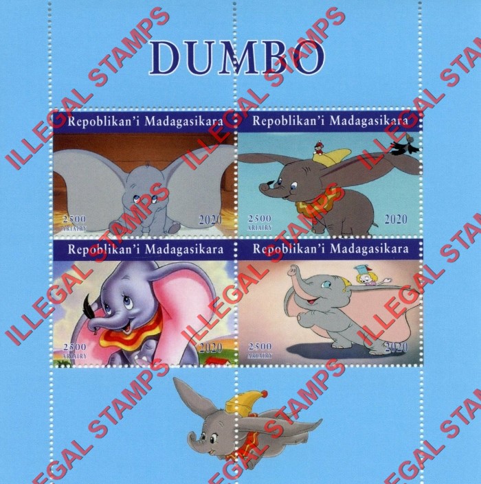 Madagascar 2020 Dumbo Illegal Stamp Souvenir Sheet of 4