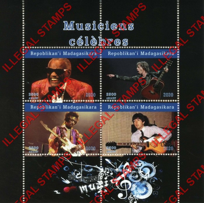 Madagascar 2020 Famous Musicians Illegal Stamp Souvenir Sheet of 4