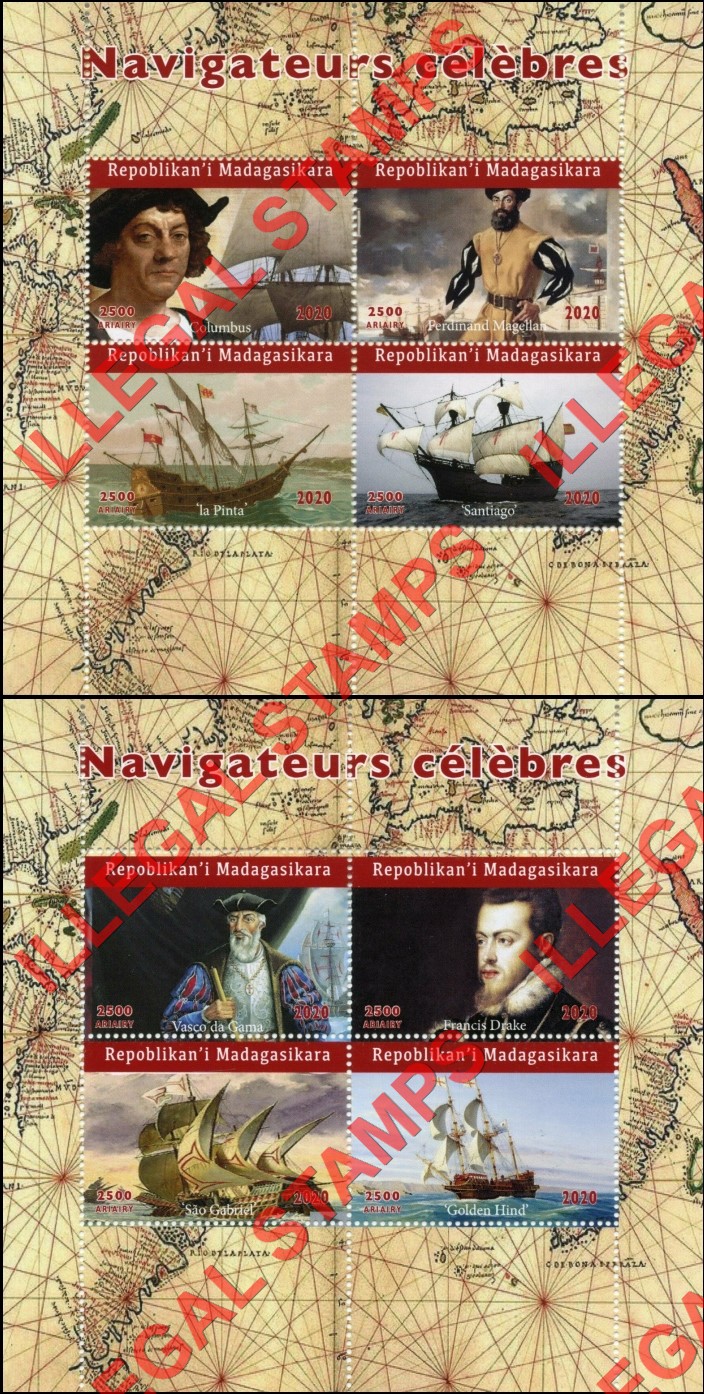 Madagascar 2020 Famous Navigators and Their Sailing Ships Illegal Stamp Souvenir Sheets of 4